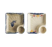 Bafnsiji B, 2 Pcs Japanese Sushi Plate, Serving Plates with Dipping Saucer, Ceramic Dumpling Plate, Sushi Serving Platter Tray, Sushi Dish, Square Dumpling and Dessert Plates