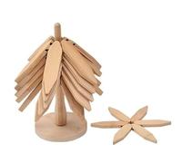 Bafnsiji Bamboo Tree-Shaped Trivet Set with Storage Stand, 5Pcs Heat Proof Pads