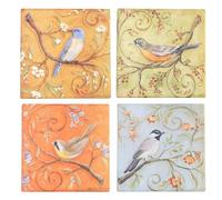 Bafnsiji Drinks Coasters Set of 4, Ceramic Coasters, Bird Coasters, Drink Square Coasters, Tea Coffee Mug Mat, Non-Slip Cork Base, Square Ceramic Cup Mat Pad