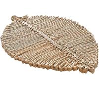 Bafnsiji Set of 2 Leaf-Shaped Rush Placemats, Hand-woven Rush Placemat, Natural Leaf-Shaped Charger Plates, Boho Woven Table Mats, 33x50cm