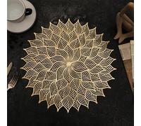 Bafnsiji Set of 6 Flower Gold Placemats, Decorative Table Mats for Dining Table, Pressed Vinyl Metallic Flower Place Mats, Round Placemats for Kitchen Decor,B