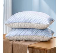 Bafode Shredded Memory Foam Pillow King Size Set of Two Bamboo Cooling Adjustable Firm &Soft Support for Side Back & Stomach Sleepers with Removable Cover