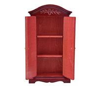 BAFOVY 1/12 Scale Mini Vintage Wooden Double Door Dolls Closet Wardrobe Dollhouse Furniture for 12 Doll House Model with Brown Wine Red (Wine Red)