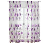 BAFOVY 100 X 200 Cm Tulle Curtains, Transparent Blue Flower Printed Sheer Window Panels with Embroidered Flowers, for Living Room Bedroom Wedding Decor (Purple)