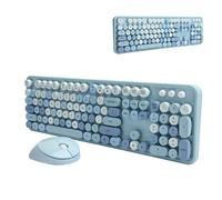 BAFOVY 104 Keys Keyboard 104-Key Keyboard 104 Key Wireless Keyboard and Mouse Set Retro Typewriter Style with Numeric Keypad Multimedia Buttons Ergonomics for Home Office (Blue Mixed Color)