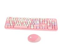 BAFOVY 104 Keys Keyboard 104-Key Keyboard 104 Key Wireless Keyboard and Mouse Set Retro Typewriter Style with Numeric Keypad Multimedia Buttons Ergonomics for Home Office (Pink Theme)