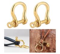 BAFOVY 10mm Brass Anchor D Shackle, 2pcs Pure Brass Key Ring U Shackle Hook Set, Golden Buckle Connector for Chains and Wire Ropes, Compact and Practical Design with High Hardness,