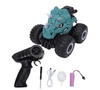 BAFOVY 2.4G Dinosaur Remote Control Car，Stunt RC Car Toy with Spray Lights Variable Speed 500mAh Battery 70m Range for Over 3 Year Old Blue Green