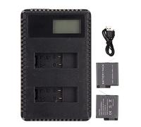 BAFOVY Camera Dual Charger, LCD USB Dual Charger with 2 Batteries 2 X 1250mAh Li-ion Rechargeable Batteries LCD Display for AHDBT-501/601/701