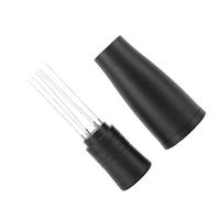 BAFOVY Coffee Powder Distributor, Stainless Steel Needle Coffee Stirring Tool 10.9 X 3.6cm, Flat Head, Self Aligning Holder, Built in Tray, for Shop Home Travel (Black)
