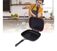 BAFOVY Double Sided Grill Pan Flip Skillet Dual Frying Pan with 4000Gs Magnetic Lock System for Low Oil Cooking Indoor Outdoor Steaks Chicken Fish (Square)