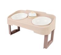 BAFOVY Elevated Dog Bowls, Dual Ceramic Bowls with Neck Guard and Interactive Bell, Anti-Splash Raised Pet Feeder for Cats and Dogs, Slow Feeding Design Promotes Posture