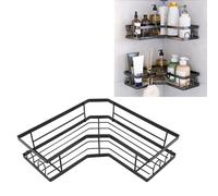 BAFOVY L Shaped Corner Shower Shelf, Rustproof Iron Adhesive Organizer for Bathroom Kitchen with Large Storage Space, Heavy Duty 40lbs Capacity (Black 2 Sets with Cup)