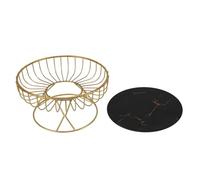 BAFOVY Large Round Iron Fruit Basket, Ventilated Metal Wire Fruit Holder, Smooth Hollowed Out Design, Storage for Kitchen Counter, Dining Table (L Black Background with Gold