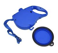 BAFOVY Pet Leash Plastic Small Dog Leash with Hollow Handle Storage and Foldable Bowl 23 X 17 X 5cm Nonretractable Rope for Walking Travel Feeding (Blue)