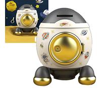 BAFOVY Piggy Bank, Cartoon Style Space Piggy Bank Money Bank Money Saving Jar Boys Girls, Design Carefully to Increase Storage Space, Enrich Your Own Small Treasury, and Buy (Luxurious Grey Gold)