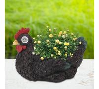 BAFOVY Solar Powered Hen Pot, Resin Chicken Planter with Smart Light Sensor, for Indoor and Outdoor Decor, Aesthetic Ornaments (Black)