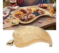 BAFOVY Vintage European Gold Tray，Large Embossed Metal Leaf Decorative Serving Plate for Fruit Snacks for Home Decor Parties Coffee Table (L)