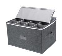 BAFOVY Wine Glass Storage Box Stemware Storage Container Glassware Holder for 12 Glasses with Dividers Sturdy Handles & Top Loading Design