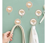 BAFOVY Wood Adhesive Hook, Single Wall Hook with Ginkgo Leaf Pattern, 2 Kg Load Bearing, Self Adhesive Wall Hanger for Bathroom Kitchen Bedroom, 3 Pairs Round or Hexagonal (Ginkgo biloba C3 Pair)