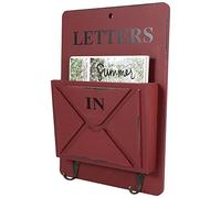 BAFOVY Wooden Mailbox Holder Wall Mounted Mail Organizer with 2 Iron Hooks 7.1 X 1.7 X 10.2 in Letter Rack for Entryway Home Office Cafe Porch (W261801 Letter Hook-red)