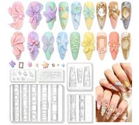 Bafutayawa 3D Gel Nail Art for Quick Shaping, Silicone Mould Flowers Reusable, Nail Art Set for DIY Manicure, 5 Pieces Transparent