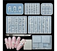 Bafutayawa 3D Gel Nail Art Silicone Mould 5-Piece Set for Nail Design, DIY Bow & Flower Accessories, Flexible Stamping Template Alternative, Includes 2 Silicone Pens