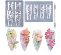 Bafutayawa 3D Gel Nail Art Silicone Mould Set for Nail Design, Nails Set Tulips & Lilies DIY Accessories, Stamping Template Alternative, Includes 1 Silicone Pen