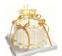 Bafutayawa Cake Topper Happy Birthday Acrylic with Satin Bows Cake Decoration for Elegant Party Decoration Women Girls