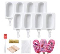 Bafutayawa Cakesicle Moulds Silicone 2-Piece Set Ice Lolly Mould Cake Pop Maker with Wooden Sticks and Bags Baking Mould Silicone for Lollipop Dessert White
