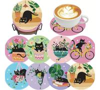 Bafutayawa Diamond Painting Coasters, 8 Pcs Diamond Painting Coasters Black Cat, Diamond Painting Coasters Craft, Creative Sets for Adults