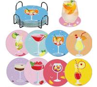 Bafutayawa Diamond Painting Coasters, DIY Cocktail Diamond Art Coasters Kit, Set of 8 with Holder, Creative Set for Adults, Drink Coasters for Home Decor