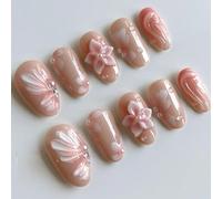 Bafutayawa Falsenails, Press-On Nails Medium Almond with 3D Lily Design, Stick-On Nails for Women