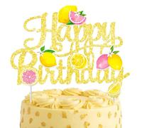 Bafutayawa Glitter Lemon Happy Birthday Cake Topper, Cake Decoration for Summer Fruit-Themed Birthday Party