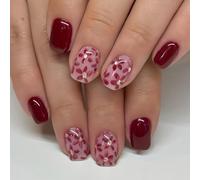 Bafutayawa Press On Nails, 24 Pieces Wine Red Artificial Nails, Extra Short Nude Flowers with Glitter Design, Winter Full Coverage Square Nails for Women