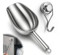 Bafutayawa Stainless Steel Flour Scoop with Magnetic Hook Small Metal Ice Scoop Sturdy Feed Scoop for Kitchen Bar Ice Cubes Popcorn Silver