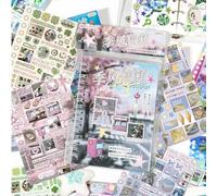 Bafutayawa Sticker Book Journal Scrapbook Accessories, 30 Sheets 990+ Designs in Japanese Style, Journaling Set for Photo Album & Bullet Journal, Aesthetic Junk Journal Decoration, A6 incl. Tweezers