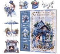 Bafutayawa Sticker, Journaling Sticker Set, 50 Sheets Washi Sticker Book for Scrapbook and Junk Journal, Blue Decorative Scrapbooking Accessories