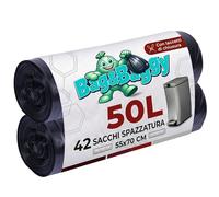Bag&Baggy 42 Heavy Duty 55 x 70 cm 50 Litre Ultra-Resistant LDPE Bin Liners, Black - Compatible with 50L Bins and Trash Cans - 42 Pieces (2 Rolls)
