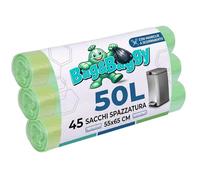 Bag&Baggy 45 Green Garbage Bags, 55 x 65 cm, 50 Litres, with Pull and Close Handles, Heavy Duty HDPE, Home Kitchen Office Rubbish, 3 Rolls of 15 Bags