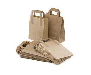 Bag It Plastics Small Brown Paper Bags with Handles (Pack of 250) 7" x 8.5" x 3.5" / 18 x 22 x 8cm | SOS Small Paper Bags for Gifts, Partys, Takeaways & Groceries