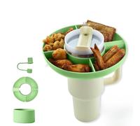 BAG.IT Snack Tray for Stanley Cup 40oz | 4 Silicon Compartments Tray Stanleys Accessories kit, Bottom Grip & Straw Cover Caps, Fits 40 oz Quencher H2.0 Cup - Stanley Compatible Snack Bowl (Green)