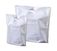 Bag Market | 100 x White Patch Handle Plastic Carrier Bags for Shopping, Fashion, Gift, Retail, Boutique (22" x 18" x 3" - Large)