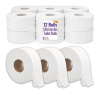 Bag Market | 12 Rolls x Mini Jumbo Toilet Rolls - 2 Ply White Tissue Rolls - 150 Metres - 85mm Width - 60mm Core