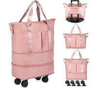 Bag On Wheels,Shopping Bag with Wheels,Rolling Duffle,Expandable Foldable Duffel for Travel, Rolling Luggage Carry On Duffel,Large Weekend,Light Pink
