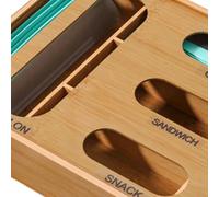 Bag Organizer - 2.95 inches Clear Bag Storage, Durable Kitchen Drawer, 4 in 1 Wood Baggie Container | Reusable Drawer Bags Organizer for Gallon Quart Sandwich Snack Variety Cabinet Closet Bat
