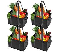 BAG-THAT! 4pk Reusable Grocery Bags Shopping Bags Tote Box Large Heavy Duty Groceries Bag Handles Foldable Reinforced Bottom (Black)