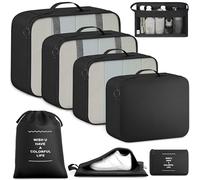 BAGAIL 8-Piece Packing Cubes Set, Travel Organizers with Breathable Mesh & Shoe Bag, Lightweight Nylon Packing Organisers for Luggage Suitcase, 9 Colors - Black
