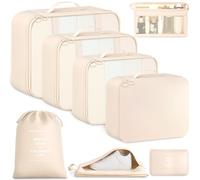 BAGAIL 8-Piece Packing Cubes Set, Travel Organizers with Breathable Mesh & Shoe Bag, Lightweight Nylon Packing Organisers for Luggage Suitcase, 9 Colors - Beige