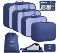 BAGAIL 8-Piece Packing Cubes Set, Travel Organizers with Breathable Mesh & Shoe Bag, Lightweight Nylon Packing Organisers for Luggage Suitcase, 9 Colors - Navy
